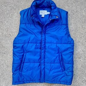 Vintage 80s Mens Store Sears Puffer‎ Vest Blue Nylon Medium Sleeveless Jacket